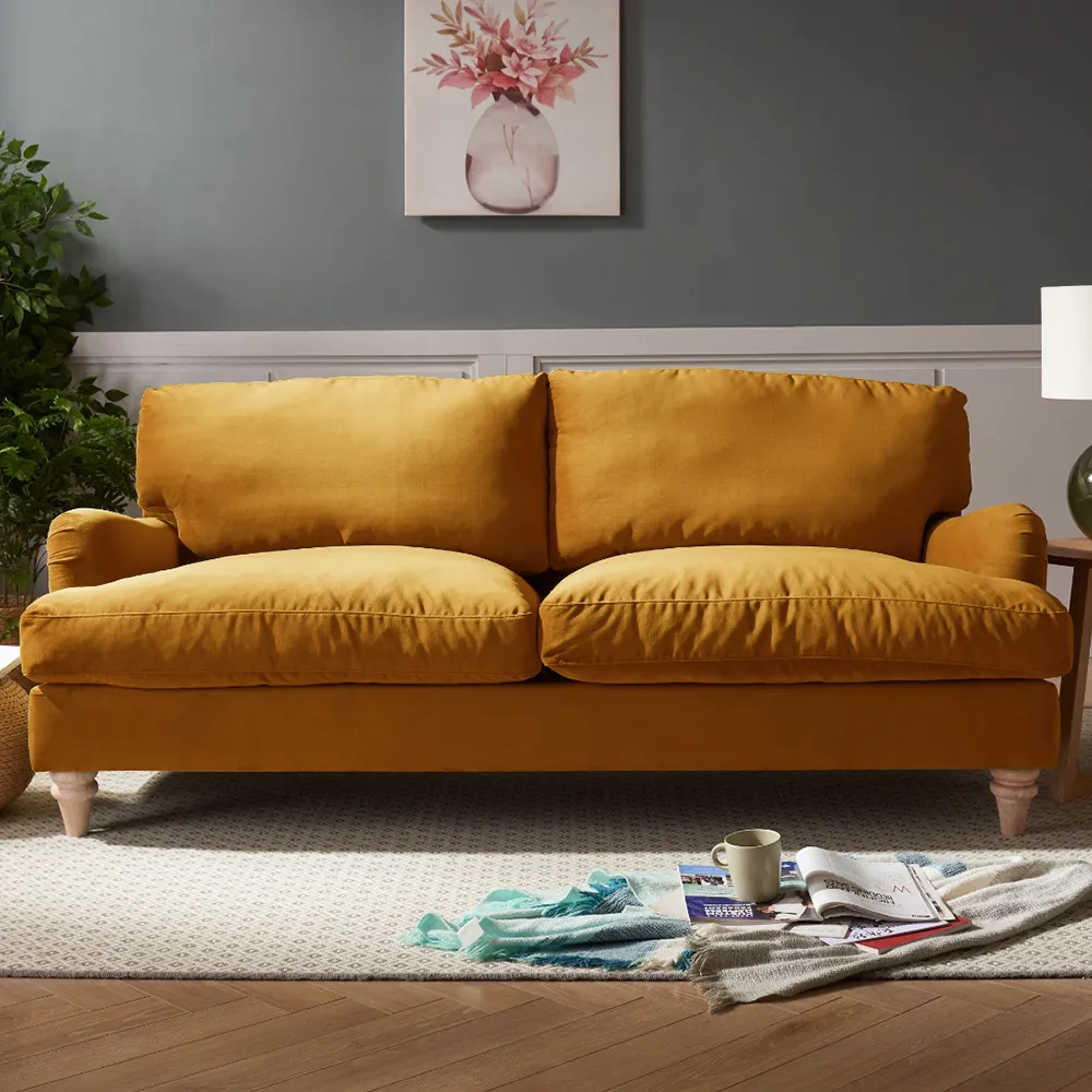 Oxford 3-Seater Sofa - Mustard Gold, Velvet
