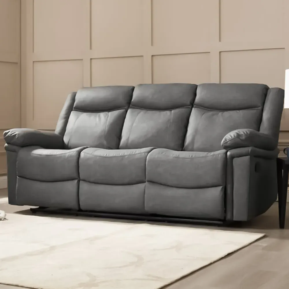 Rowan 3 Seater Recliner Sofa - Grey, Faux Leather