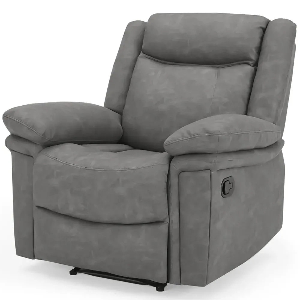 Rowan Single Seater Recliner Sofa - Grey, Faux Leather