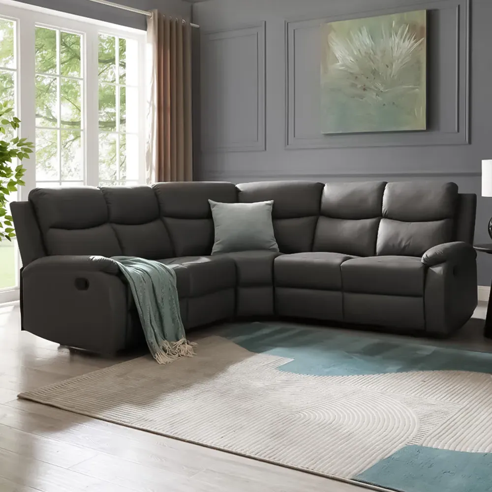Selby 5-Seater Recliner Sofa - Grey, Air Leather image