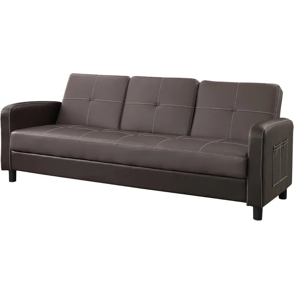 Tampa 3-Seater Sofa Bed with Cup Holders - Grey, Faux Leather