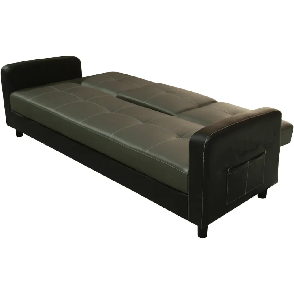 Tampa 3-Seater Sofa Bed with Cup Holders - Grey, Faux Leather