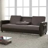 Tampa 3-Seater Sofa Bed with Cup Holders - Grey, Faux Leather