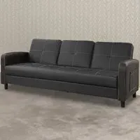 Tampa Double Sleeper Sofa Bed with Cup Holders - Black, Faux Leather