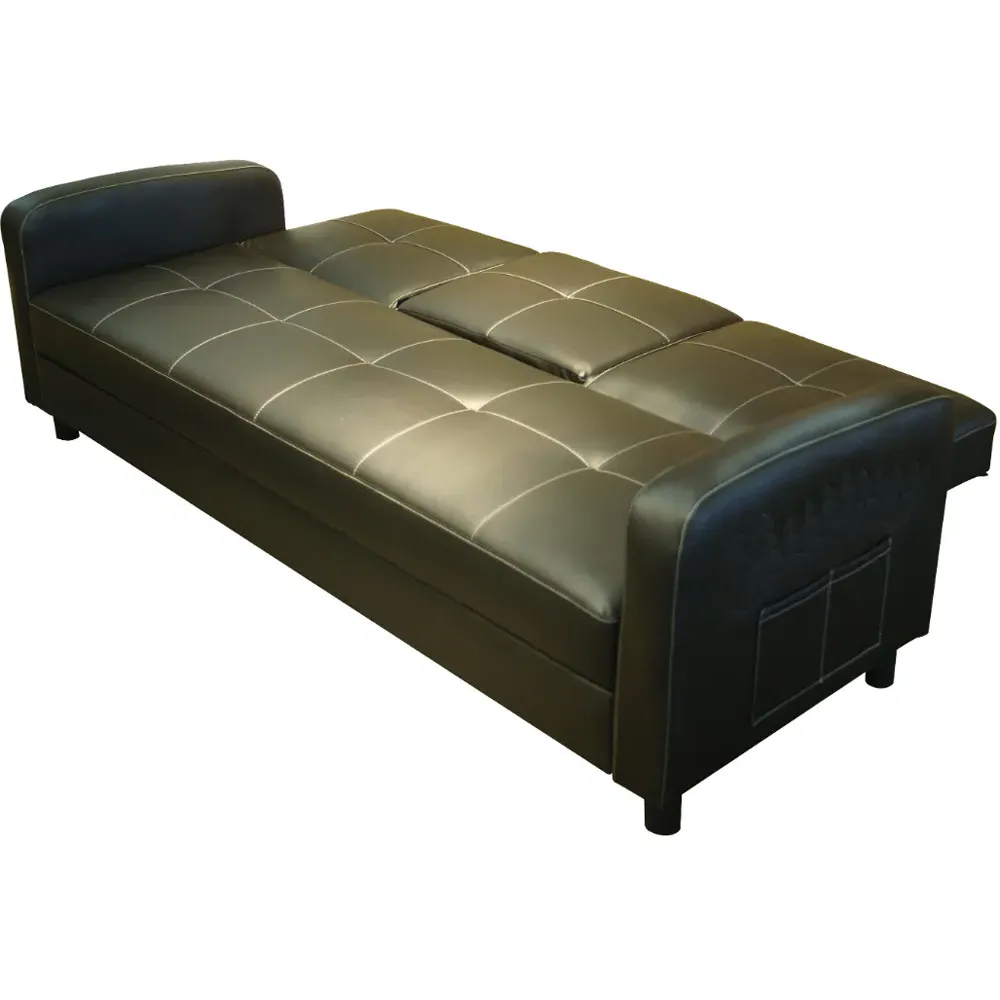 Tampa Double Sleeper Sofa Bed with Cup Holders - Brown, Faux Leather