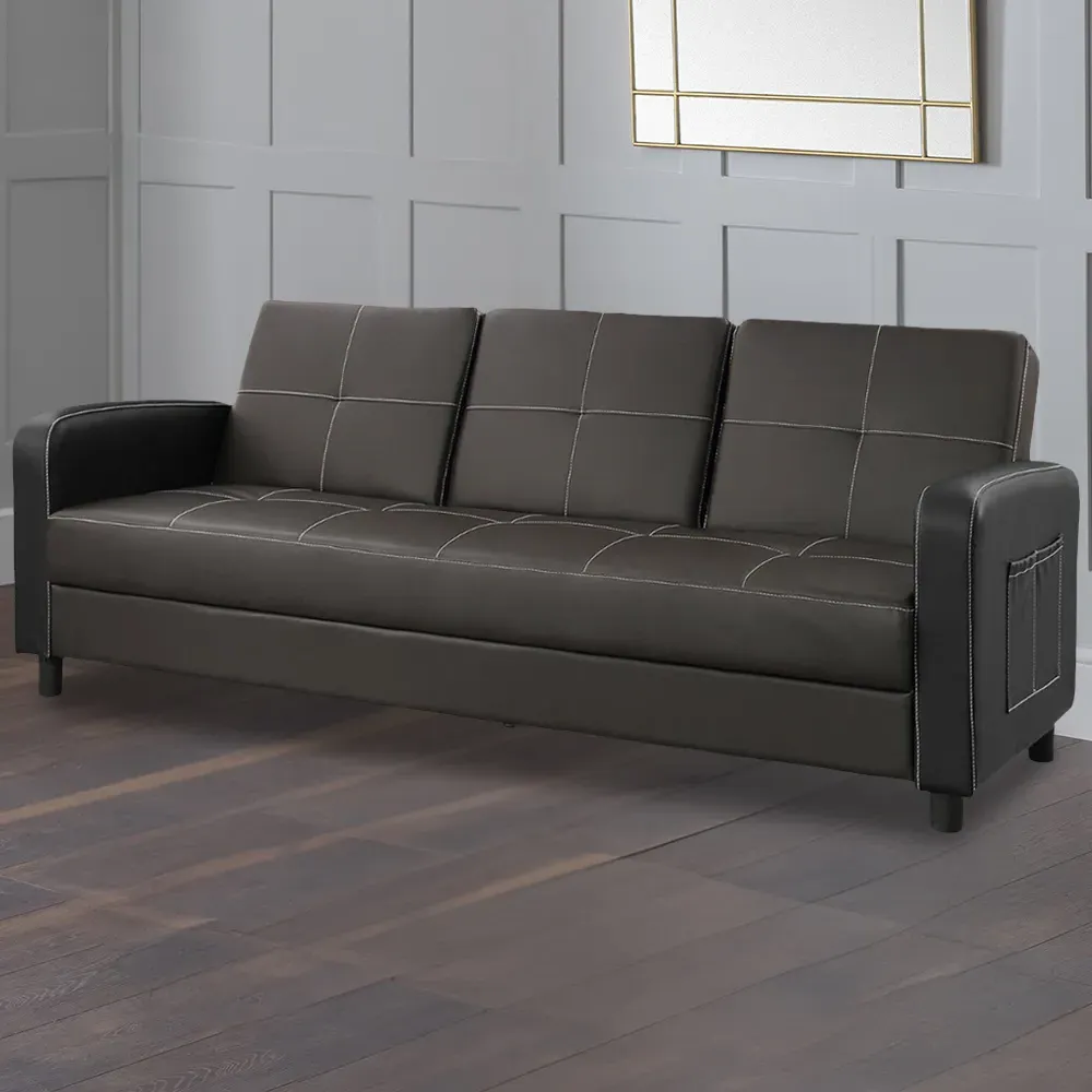 Tampa Double Sleeper Sofa Bed with Cup Holders - Brown, Faux Leather image