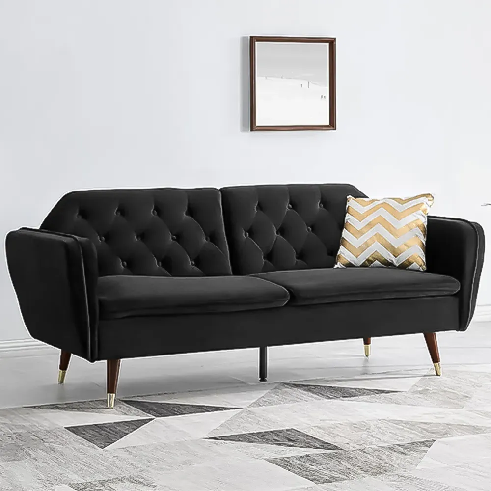 Whitby 2-Seater Sofa Bed with Click-Clack - Black, Velvet image