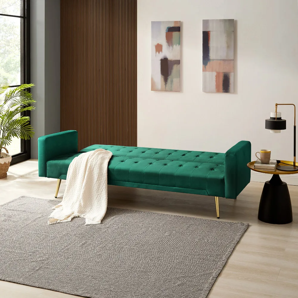 Windsor 3-Seater Sofa Bed - Green, Velvet