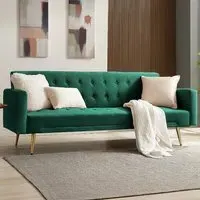 Windsor 3-Seater Sofa Bed - Green, Velvet