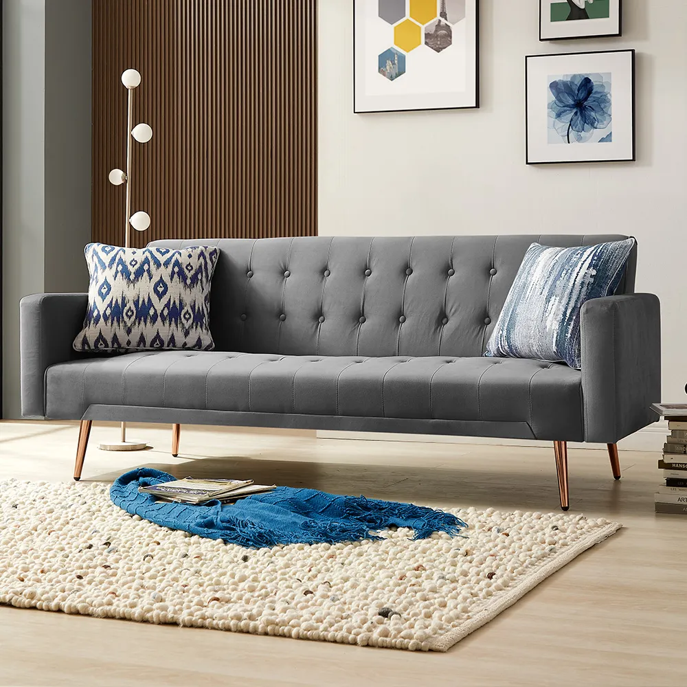 Windsor 3-Seater Sofa Bed - Grey, Velvet