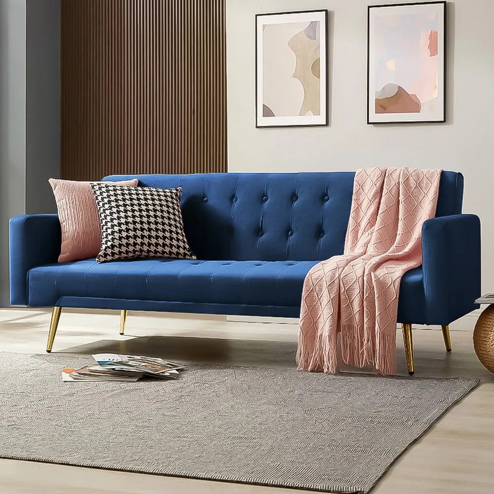 Windsor Small Double Sleeper Sofa Bed - Blue, Velvet
