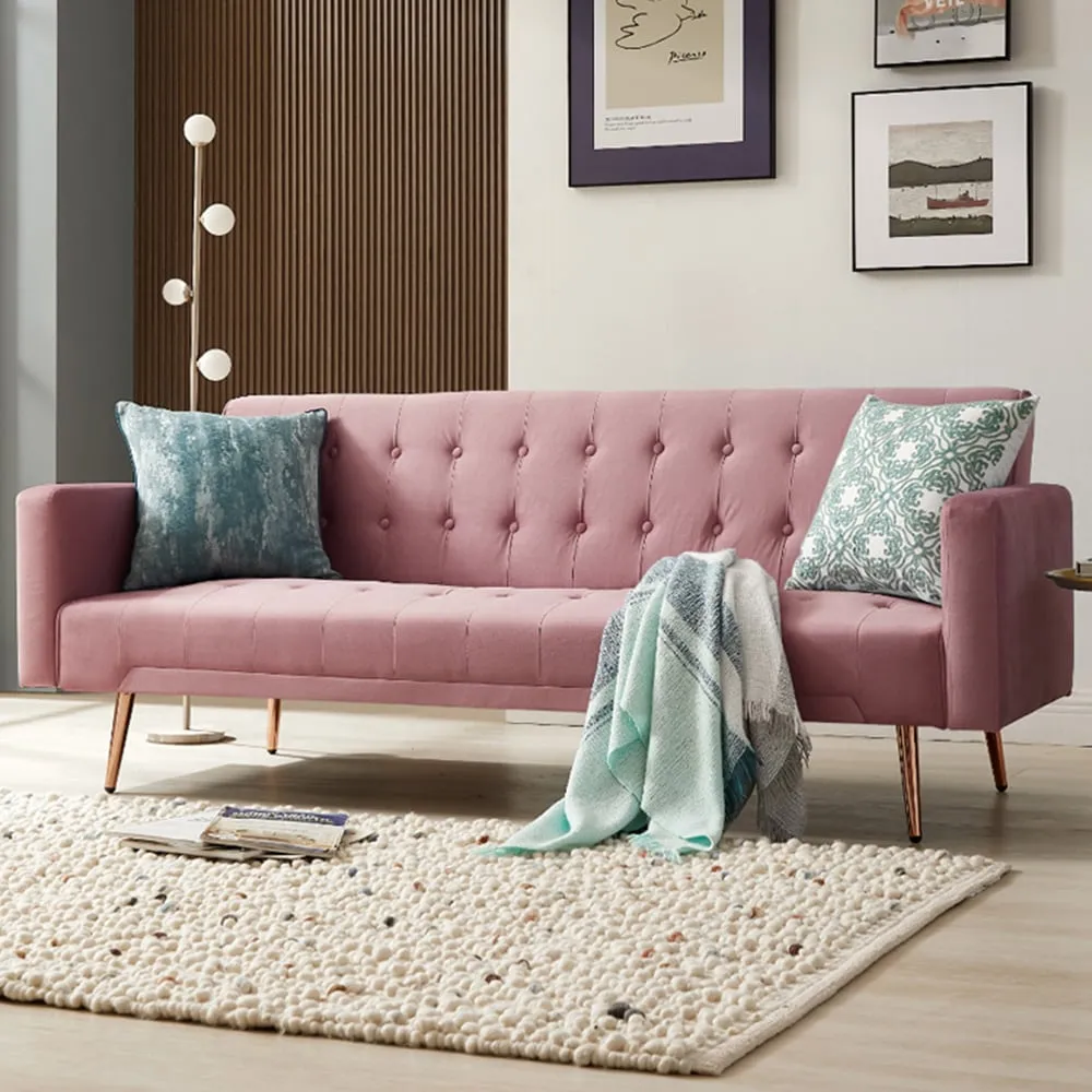 Windsor Small Double Sleeper Sofa Bed - Pink, Velvet image