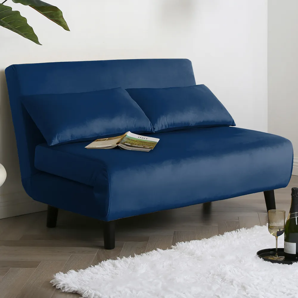 Aurora 2-Seater Sofa Bed - Blue, Velvet