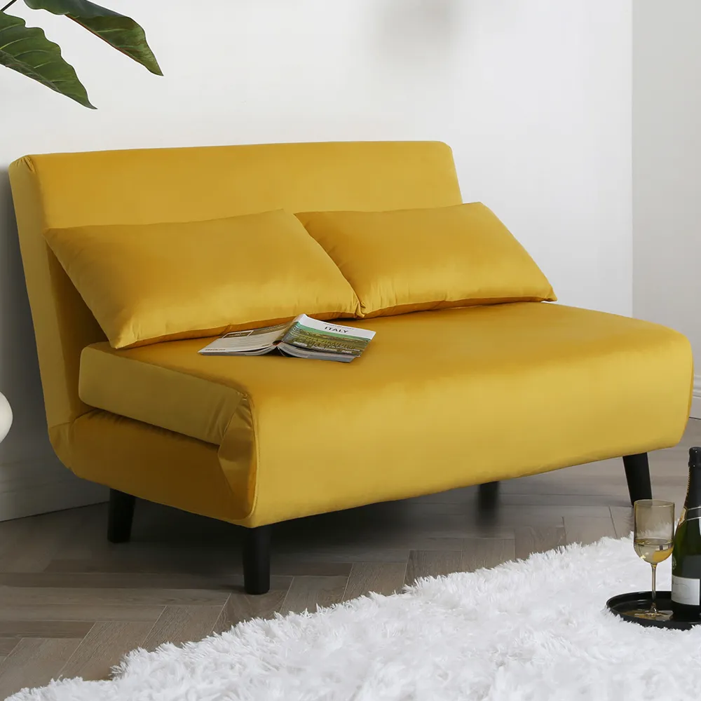 Aurora 2-Seater Sofa Bed - Yellow, Velvet