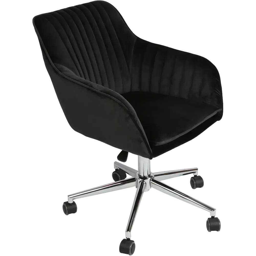 Briseis Swivel Office Chair with Armrests - Black, Velvet