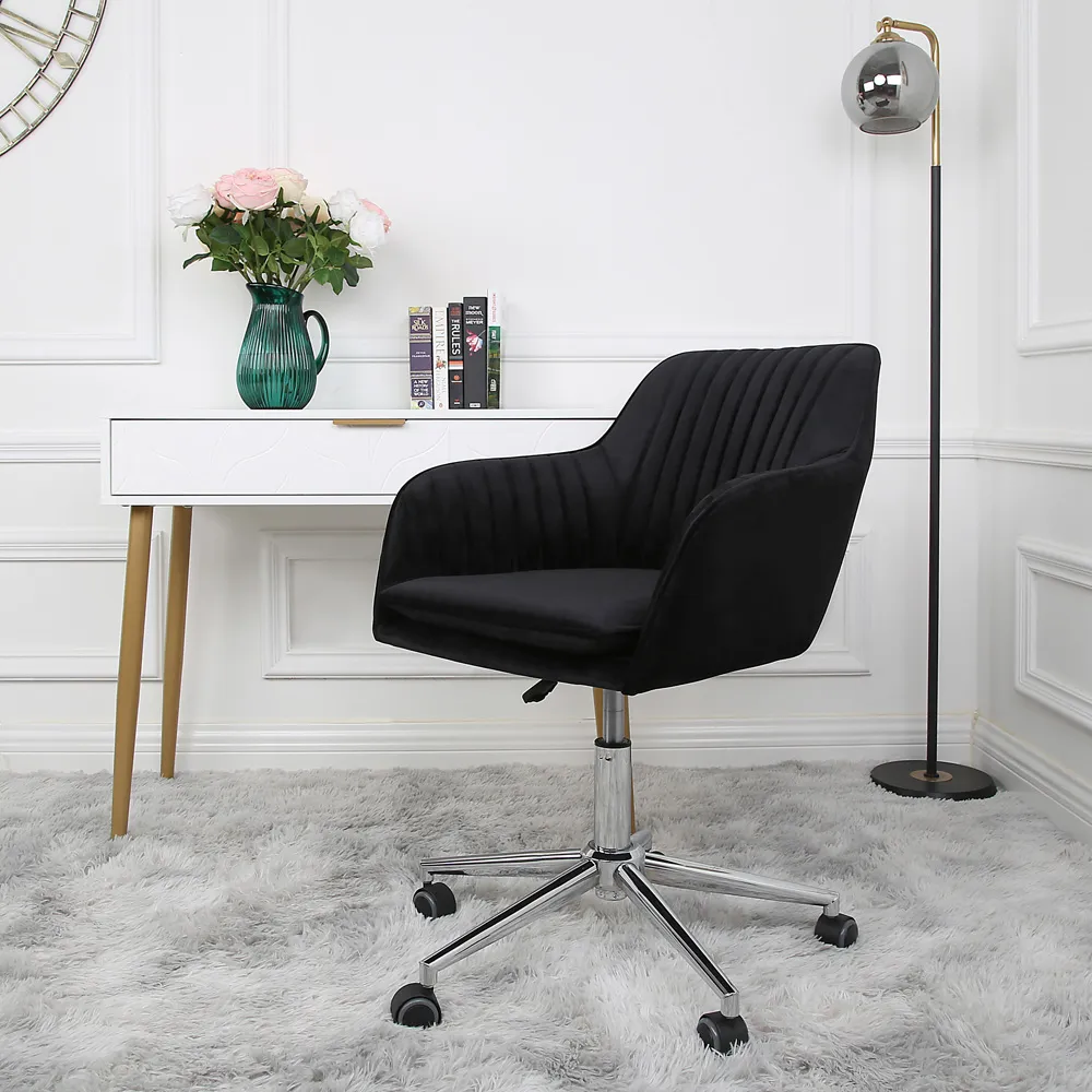 Briseis Swivel Office Chair with Armrests - Black, Velvet