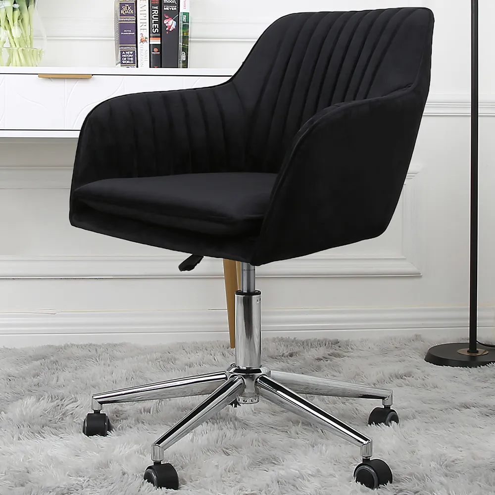Briseis Swivel Office Chair with Armrests - Black, Velvet image