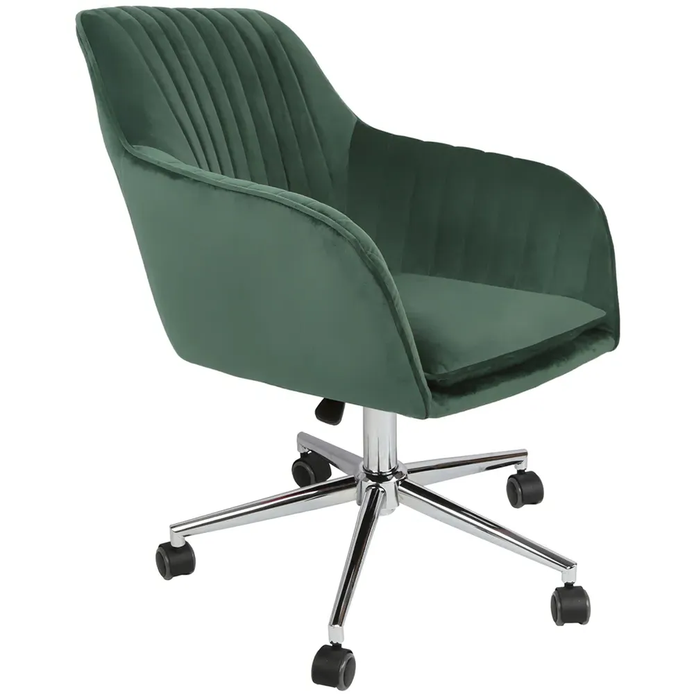 Briseis Swivel Office Chair with Armrests - Green, Velvet