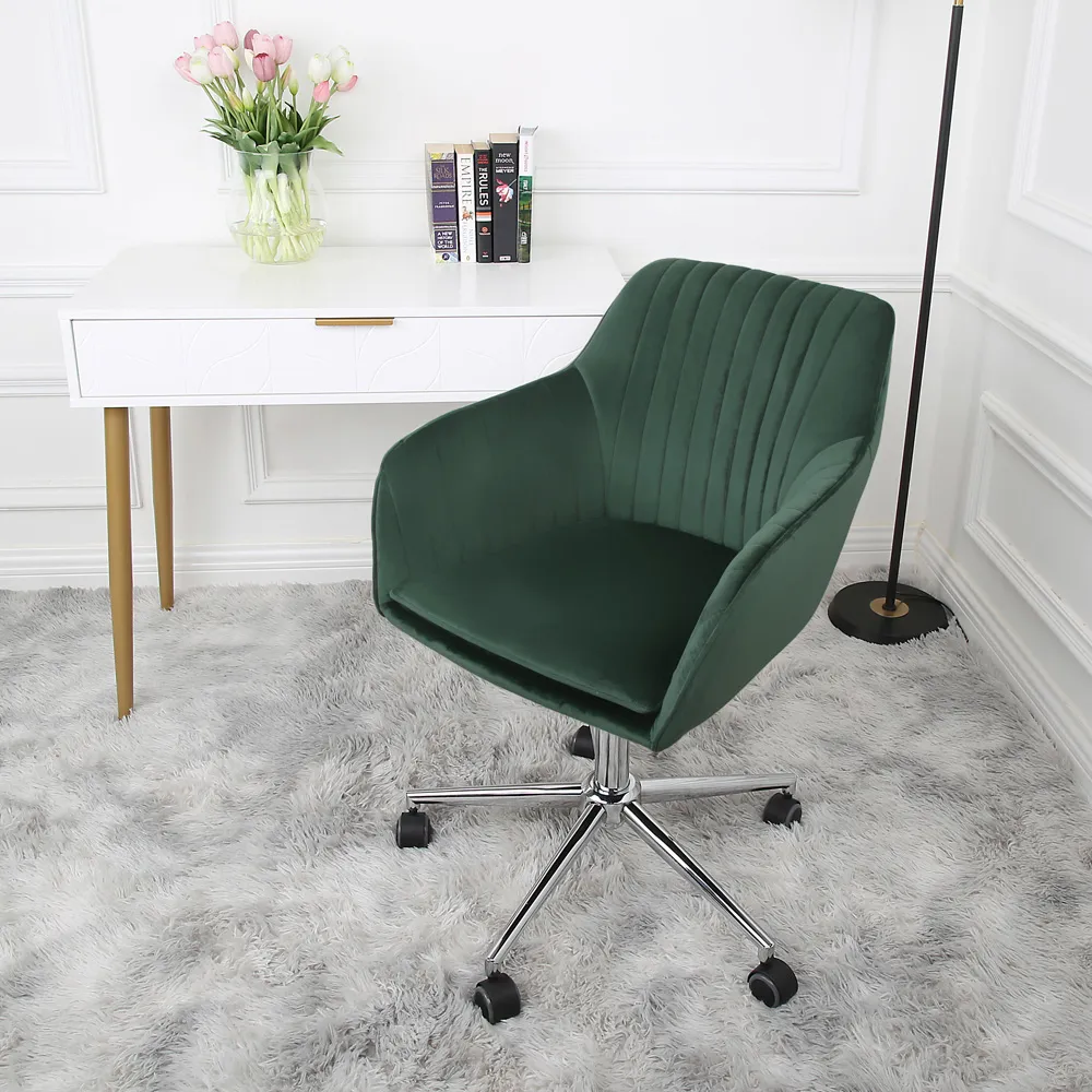 Briseis Swivel Office Chair with Armrests - Green, Velvet