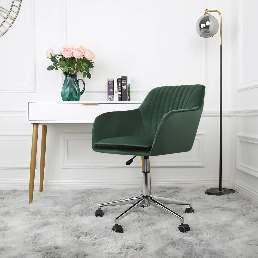 Briseis Swivel Office Chair with Armrests - Green, Velvet