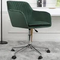 Briseis Swivel Office Chair with Armrests - Green, Velvet
