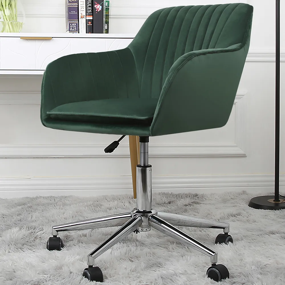 Briseis Swivel Office Chair with Armrests - Green, Velvet