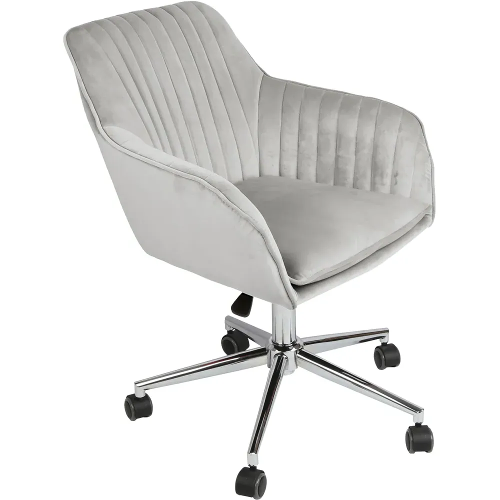 Briseis Swivel Office Chair with Armrests - Grey, Velvet