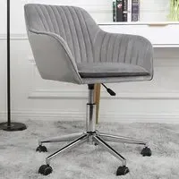 Briseis Swivel Office Chair with Armrests - Grey, Velvet