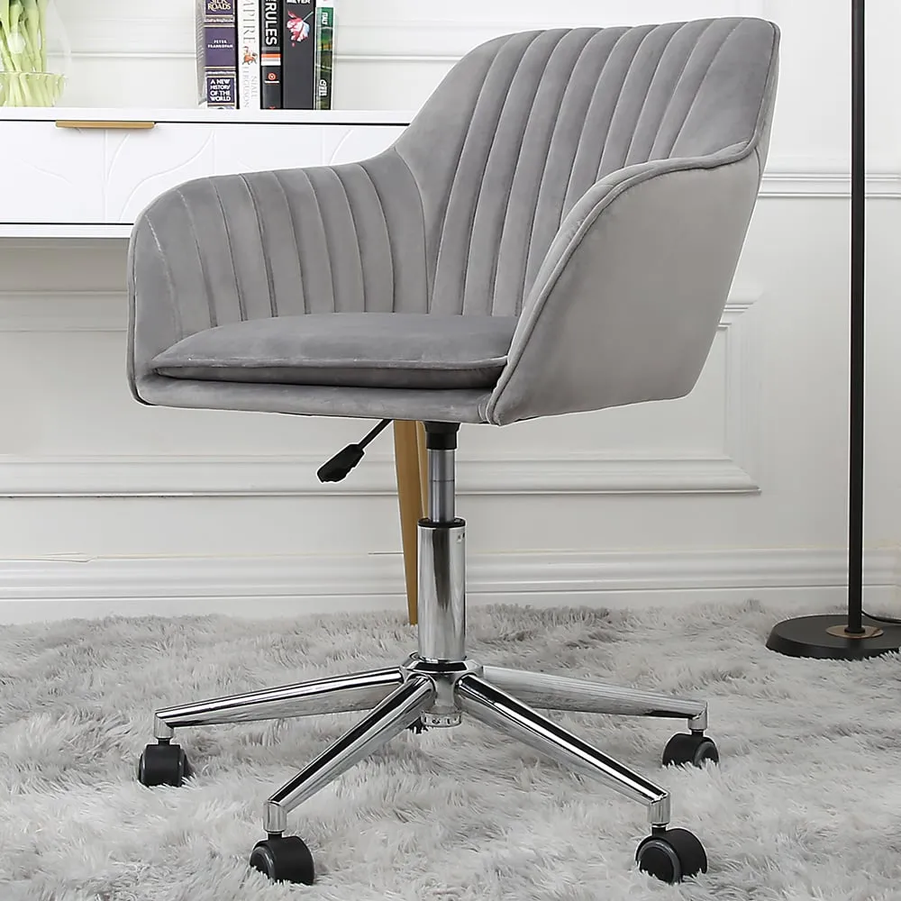 Briseis Swivel Office Chair with Armrests - Grey, Velvet
