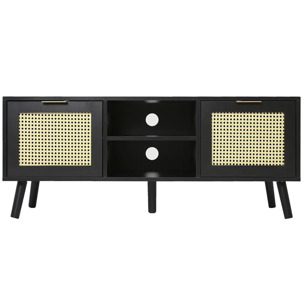 Craven 2 Door TV Unit with Cane Front - Black