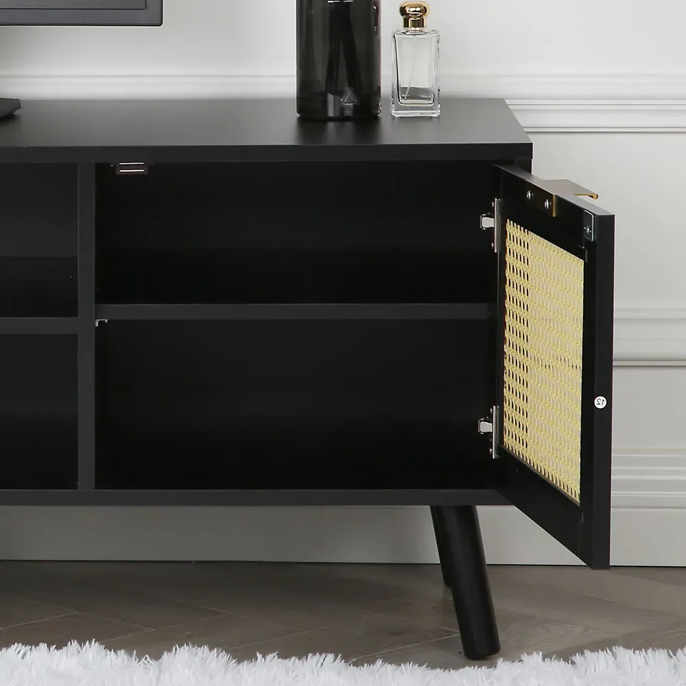 Craven 2 Door TV Unit with Cane Front - Black