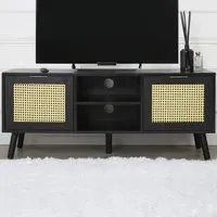 Craven 2 Door TV Unit with Cane Front - Black