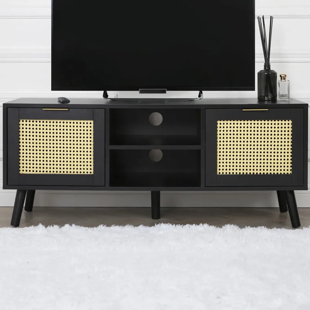 Craven 2 Door TV Unit with Cane Front - Black