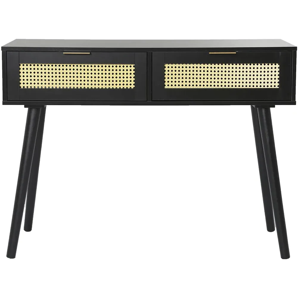 Craven 2 Drawer Console Table with Cane Front - Black