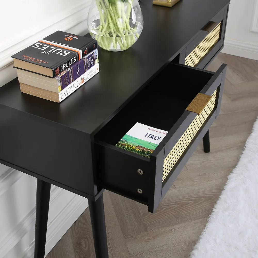 Craven 2 Drawer Console Table with Cane Front - Black