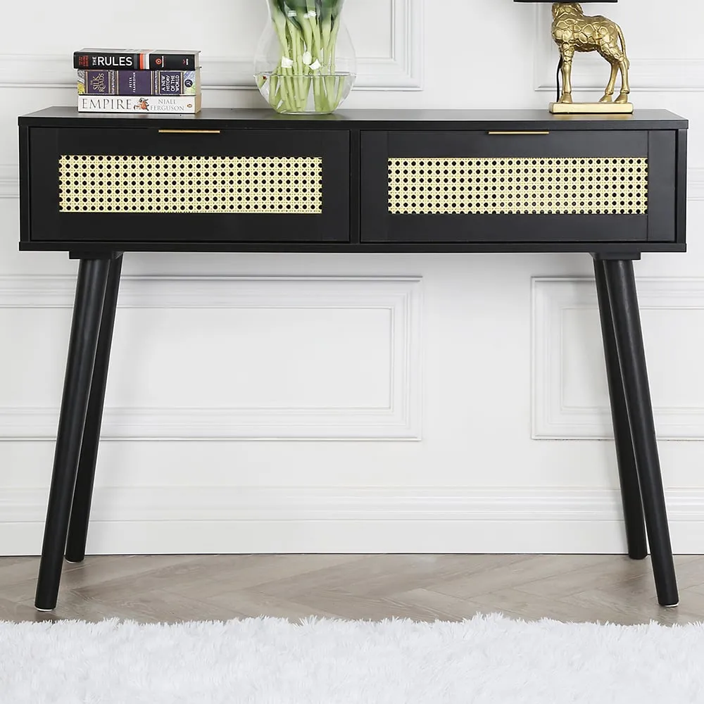 Craven 2 Drawer Console Table with Cane Front - Black