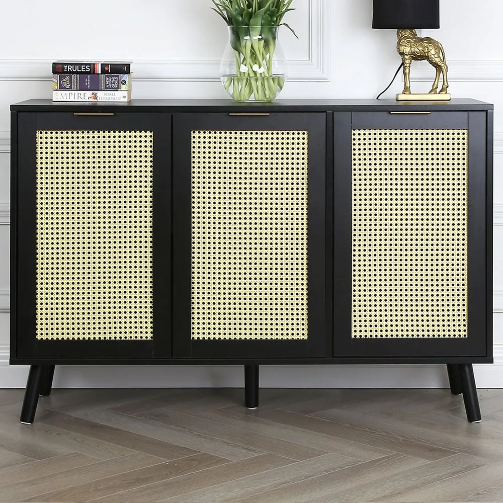 Craven 3 Door Sideboard with Cane Front - Black