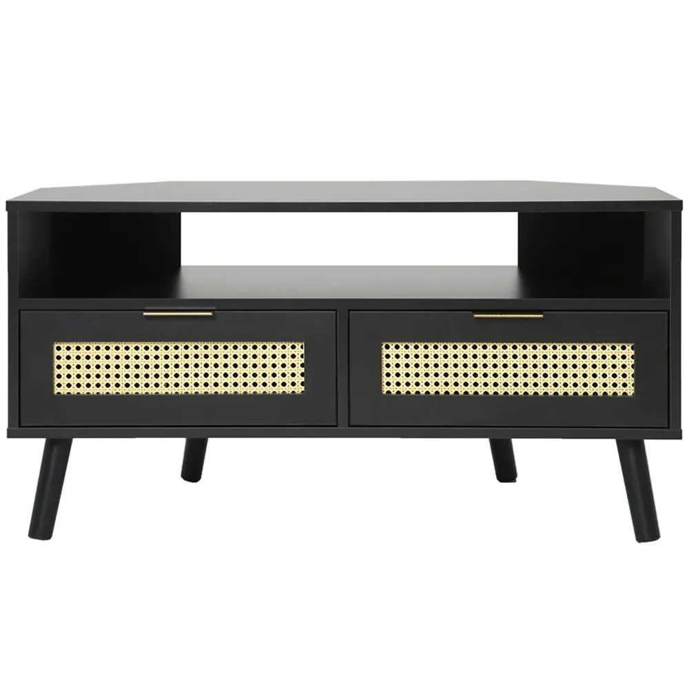 Craven Corner TV Unit with Cane Front - Black