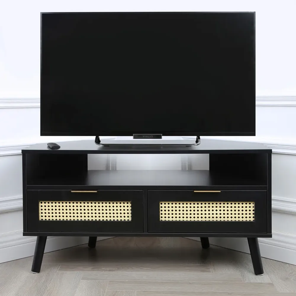 Craven Corner TV Unit with Cane Front - Black