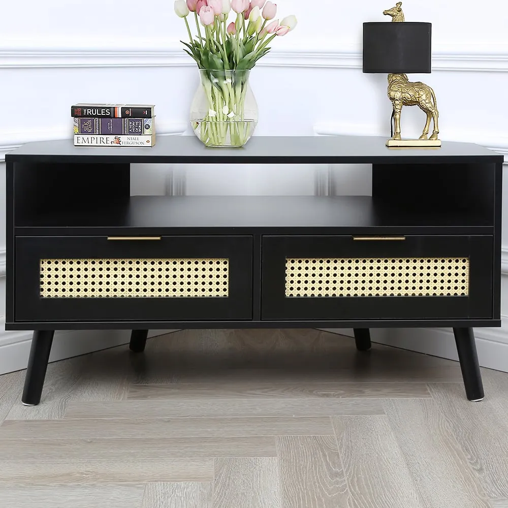 Craven Corner TV Unit with Cane Front - Black image