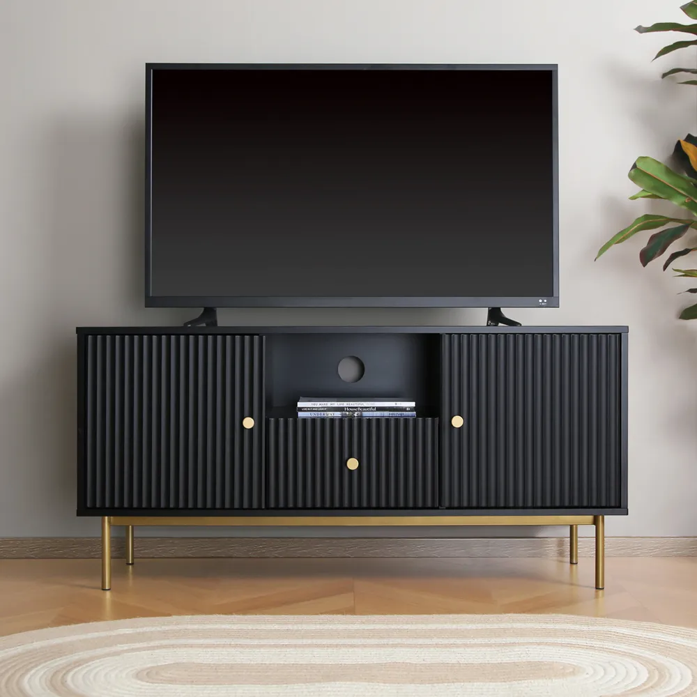 Devon 2 Door Single Drawer TV Unit - Black
