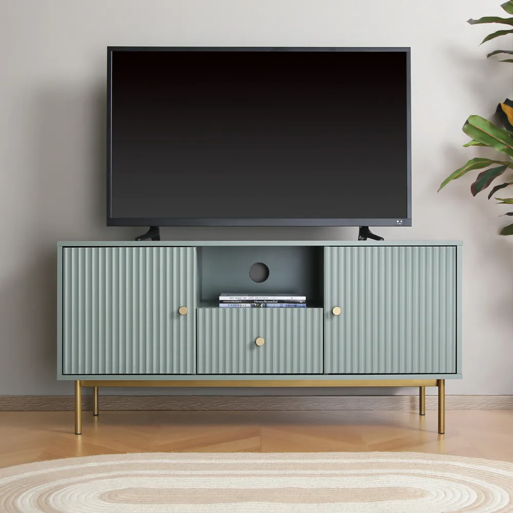 Devon 2 Door Single Drawer TV Unit - Green