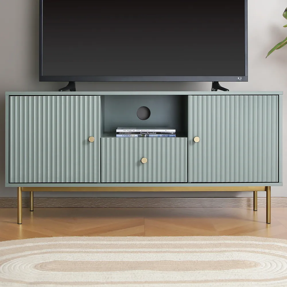 Devon 2 Door Single Drawer TV Unit - Green