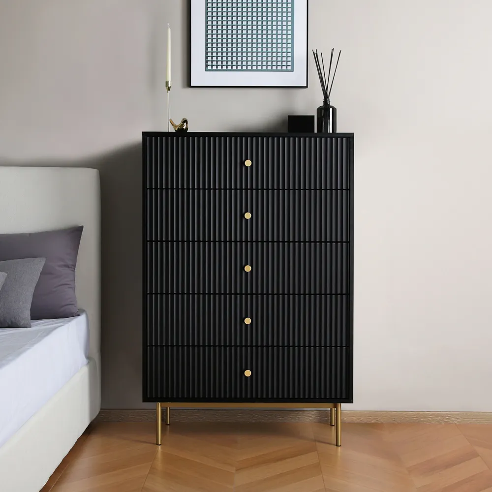 Devon 5 Drawer Chest of Drawers - Black, MDF