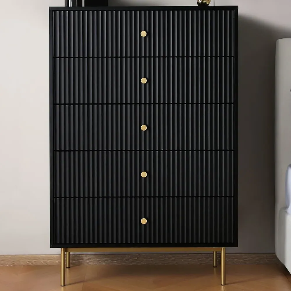 Devon 5 Drawer Chest of Drawers - Black, MDF image