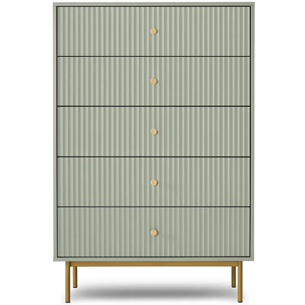 Devon 5 Drawer Chest of Drawers - Green, MDF
