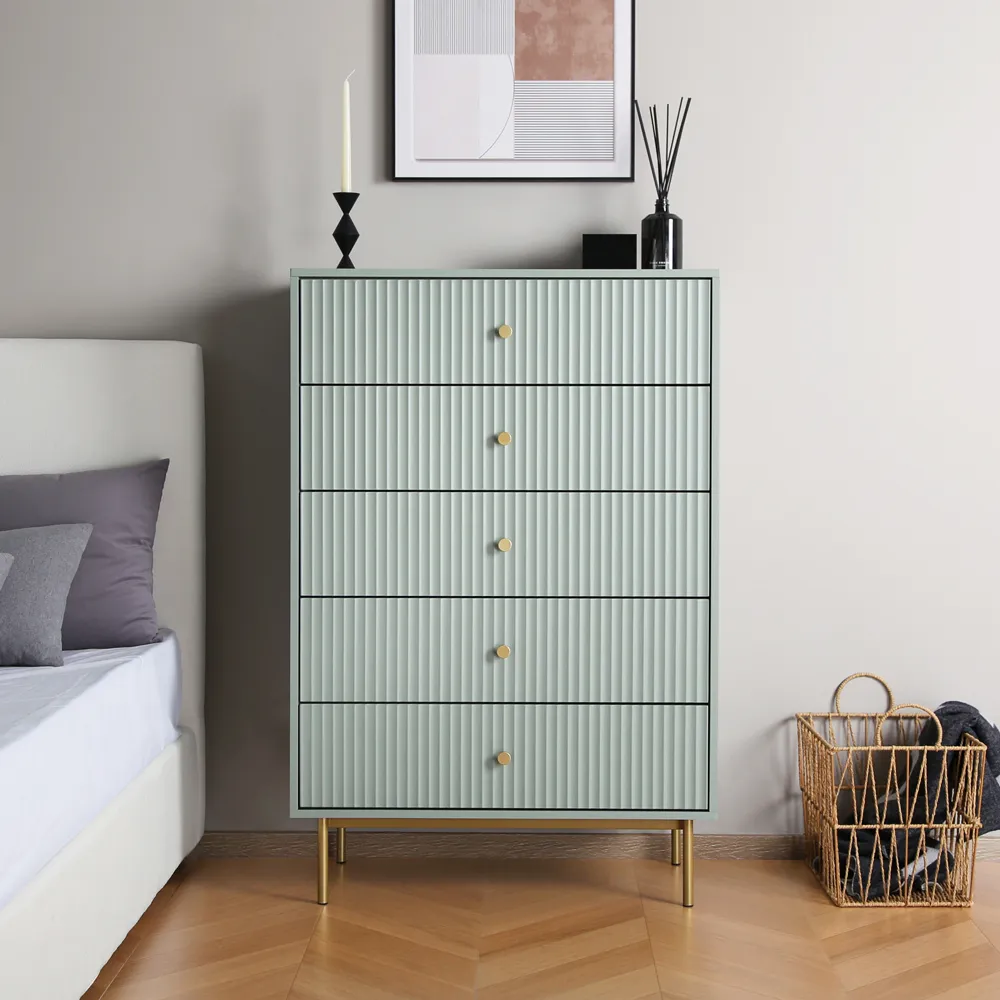 Devon 5 Drawer Chest of Drawers - Green, MDF