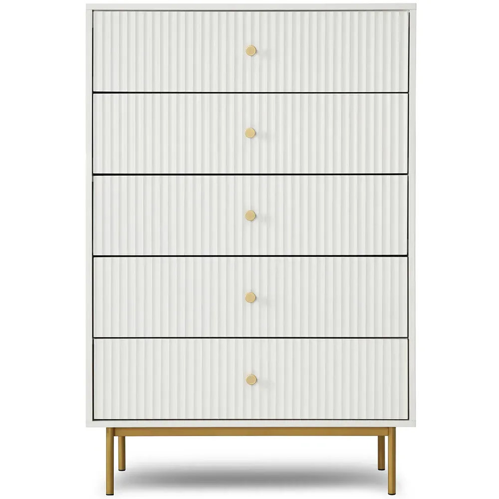 Devon 5 Drawer Chest of Drawers - White, MDF