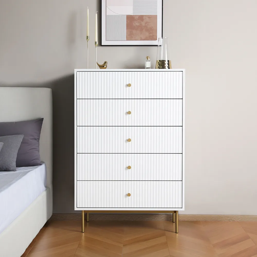 Devon 5 Drawer Chest of Drawers - White, MDF