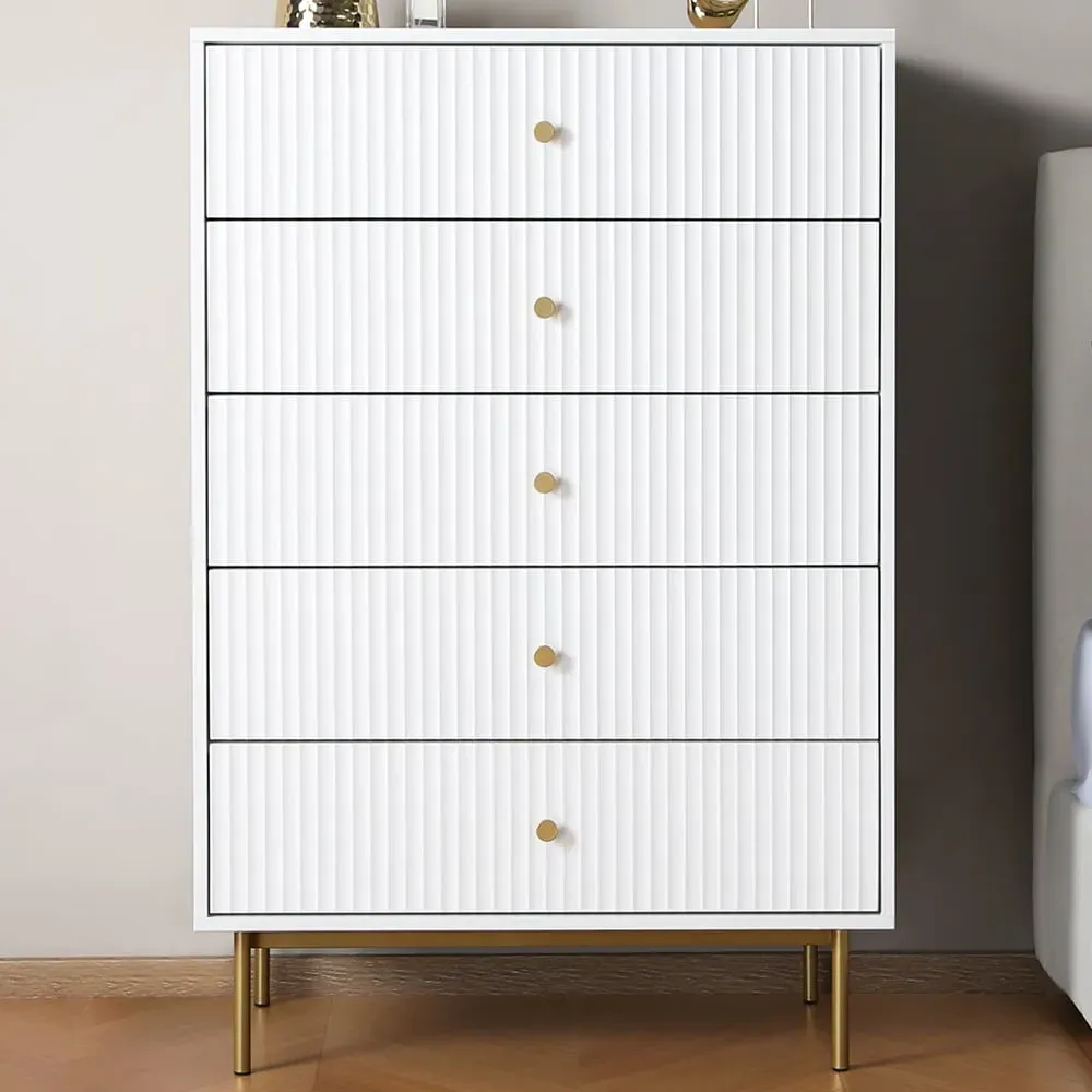 Devon 5 Drawer Chest of Drawers - White, MDF